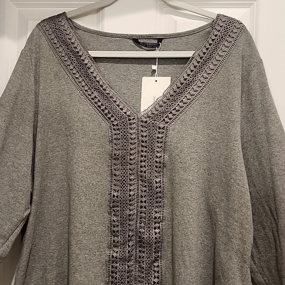 BloomChic Charcoal Tunic with Lace Accents - Picture 3 of 4